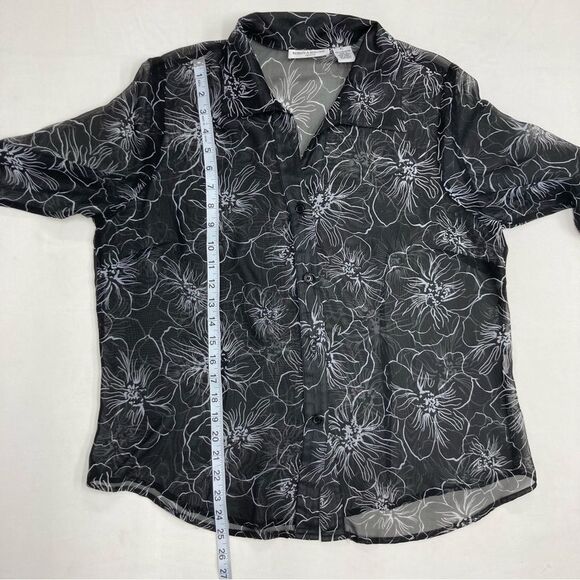Rebecca Malone Blouse SZ PL Sheer Black and White Floral Lightweight Flowy Fit - Picture 7 of 12